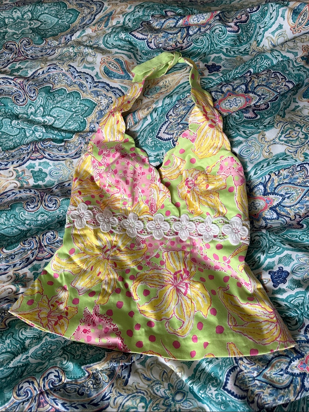 Lilly Pulitzer Lime Green, Pink & Yellow Floral Halter Camisole